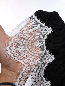 Amplova Women's Lace Patchwork Knit Dress, Backless Sexy Style, Suitable For Boudoir Wear, Sexy - Black - View 8
