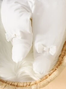 SHEIN 2件組女嬰外套+內搭褲，甜美優雅海軍藍配色，彼得潘領結飾、百褶長袖、波浪領口，適合生日派對、秋季芭蕾、聖誕節 - 寶藍色 - 查看 8