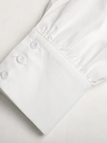 SHEIN 兒童青少年女孩休閒簡約優雅翻領大蝴蝶結裝飾格紋拼接 2 合 1 長袖 A 字短洋裝 - 淺灰色 - 查看 8