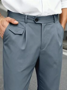 Manfinity Mode Men's Plus Size Versatile Commute Solid Color Suit Pants - Dusty Blue - View 6