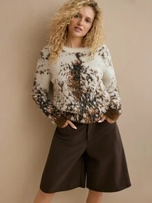 MOTF PREMIUM WOMEN FALL WINTER GRAPHIC PATTERN COLORBLOCK FLUFFY KNIT SWEATER - Multicolor - View 3