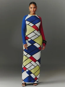 NYA SZN Gaun Rajut Kasual Harian Wanita dengan Motif Blok Warna - MultiWarna - View 5