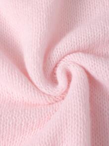 SHEIN LUNE CURVE كنزة صوفية محبوكة وردي فاتح ناعم مع حافة دانتيل وياقة على شكل حرف V مقاس كبير - وردي - مشاهدة 5