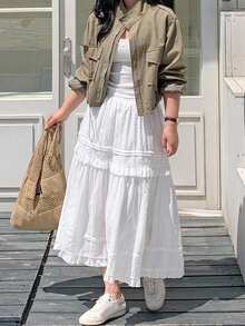 Dazy Plus Korean Style Elastic Waist A-Line White Casual Skirt For Girls, Spring Summer Autumn New Arrival - White - View 3