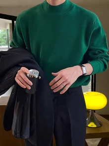 Marcello Vane 男士素色休閒百搭日常穿著長袖針織衫 - 墨綠色 - 查看 3
