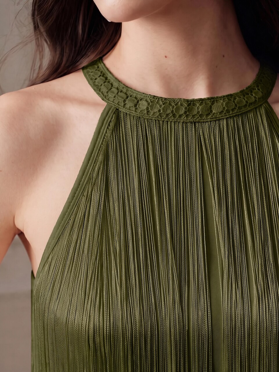 Women's New Summer Elegant High-End Vacation Style Draped Tassel Halter Neck Patchwork Lace Trim Sleeveless Cold Shoulder Top For Party, Gathering And Daily Wear
