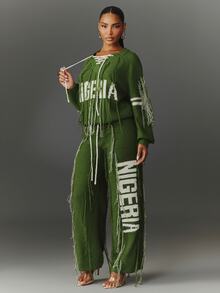 NYA SZN Celana Rajut "Nigeria" Rumbai Blok Warna Cuaca Dingin Kasual untuk Jalan-jalan, Gym, Athleisure, Acara Khusus, Olahraga Streetwear, Lucu, Chic, Hijau, Musim Gugur, Musim Dingin - Hijau - View 4