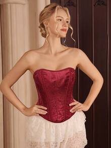 Myrelith 1pc Women's Luxurious Palace Style Zipper Fitted Shaping Top - Red - View 3