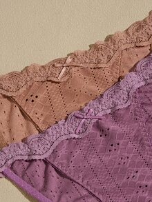 Lullawish Women's Solid Color Contrast Lace Bow Decor Triangle Panties - Multicolor - View 3