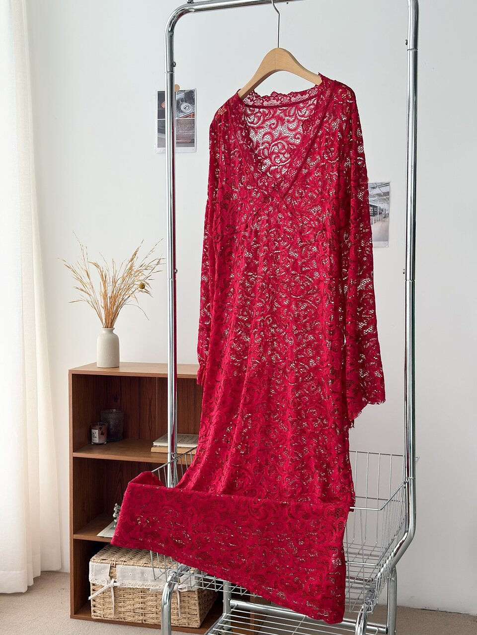 Dazy Plus Lace Sheer Slim Fit Long Sexy Nightgown Red Christmas New Year