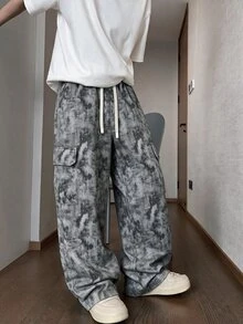 STEELVANCE 男士抽繩腰口袋工裝褲，休閒百搭日常工作穿搭 - 灰色 - 查看 4