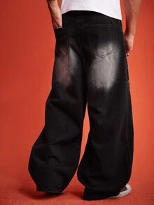 ROMWE MEN Street Life Men's Spider Pattern Casual Daily Wear Jeans - Black - View 3