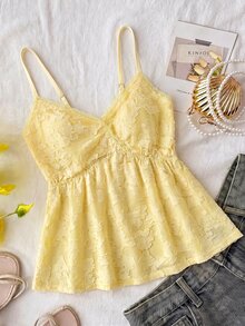 SHEIN 青少年女孩對比蕾絲時尚細肩帶背心 - 彩色 - 查看 4