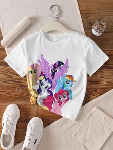 My Little Pony X SHEIN تي شيرت صيفي كاجوال بطبعة كرتونية للفتيات المراهقات - أبيض - مشاهدة 7