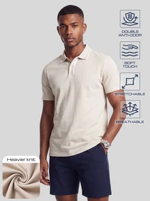 TekDrob Double Anti-Odor Heavy Viscose Polo Shirt With Striped RIB Detail And Regular Fit - Apricot - View 1