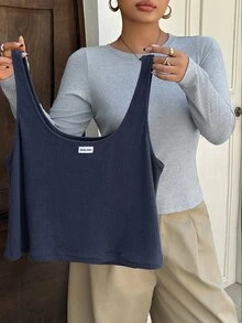 Dazy Plus Bộ 2 món áo lót tay dài ôm sát màu trơn và áo tank top phối màu phong cách thường ngày cho mùa xuân/thu - Xám - Xem 1