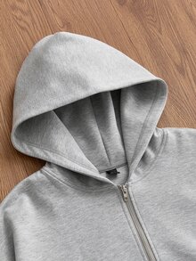 SWAVVY 男士針織時尚休閒寬鬆版型長袖連帽衫，附英文刺繡 - 灰色 - 查看 6