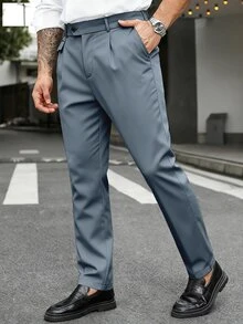 Manfinity Mode Men's Plus Size Versatile Commute Solid Color Suit Pants - Dusty Blue - View 4