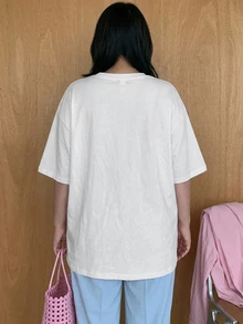 Dazy Plus Letter Print Loose Short Sleeve Casual Vacation White Versatile T-Shirt - White - View 6