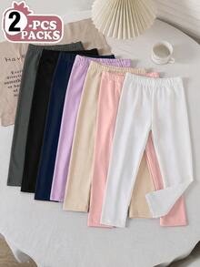 Tween Girl Solid Color Elastic Waist Casual Versatile Leggings Autumn/Winter - Multicolor - View 1