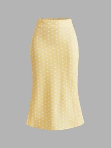 SHEIN MOD Women's Polka Dot Blouse And Skirt Fashion Set Vacation White Polka Dot Summer Vintage Cute - Yellow - View 5