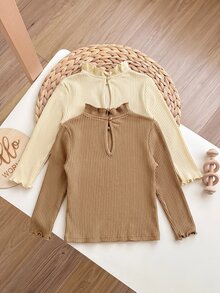 SHEIN 女嬰可愛休閒百搭針織純色彈性長袖上衣3件套 - 彩色 - 查看 4