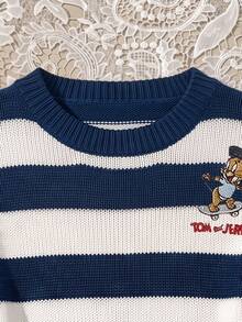 TOM & JERRY X SHEIN SHEIN EZwear 女款卡通圖案拼色休閒日常長袖針織衫 - 彩色 - 查看 4