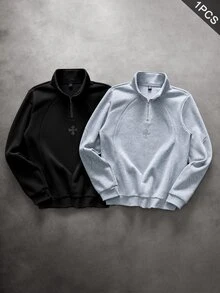 PAVTROS Sweatshirt Pullover Pria Terlaris, Patchwork Struktural, Logo Bordir 3D, Kerah, Hadiah untuk Pacar, Hadiah Ulang Tahun, Ukuran Plus - Light Grey - View 2
