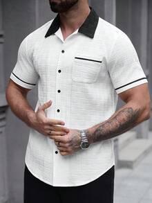 Manfinity Homme Men's Plus Size Summer Casual Colorblock Short Sleeve Shirt - White - View 7
