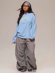 MUSERA 白色圖案 Logo 細節長袖上衣 冬季休閒日常舒適穿搭 女款酷白色上衣 - 淺藍色 - 查看 2