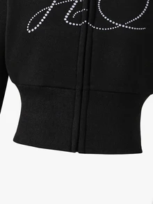 SHEIN 1件青少年女孩Y2K甜酷風運動衫外套，長袖，抓絨，秋季服飾，日常街頭穿搭，校園通勤，派對穿著 - 黑色 - 查看 3