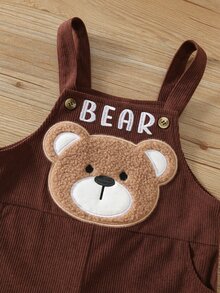 SHEIN Kids Young Boys Baby Boy Corduroy Cute Cartoon Bear Pattern Overall Jumpsuit, Versatile And Comfortable, Suitable For Spring, Autumn And Winter - Brown - View 4