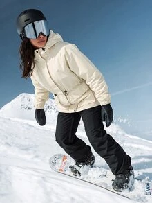 Exploreva Women's Solid Color Long Sleeve Drawstring Waist Hooded Outdoor Windbreaker Jacket - Beige - View 6