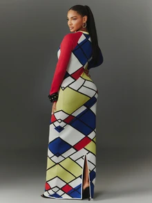 NYA SZN Gaun Rajut Kasual Harian Wanita dengan Motif Blok Warna - MultiWarna - View 2