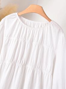 CosyJoli Plus Size Casual Versatile Solid Color Lantern Sleeve Shirt - White - View 5