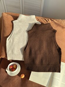 Tween Girl Solid Color Casual Versatile Daily Wear Knit Tops 2pcs Set Pullover - Multicolor - View 2