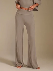 Athîral Women's Asymmetric Neckline Cropped Top And Long Pants Loungewear Set - Camel - View 6