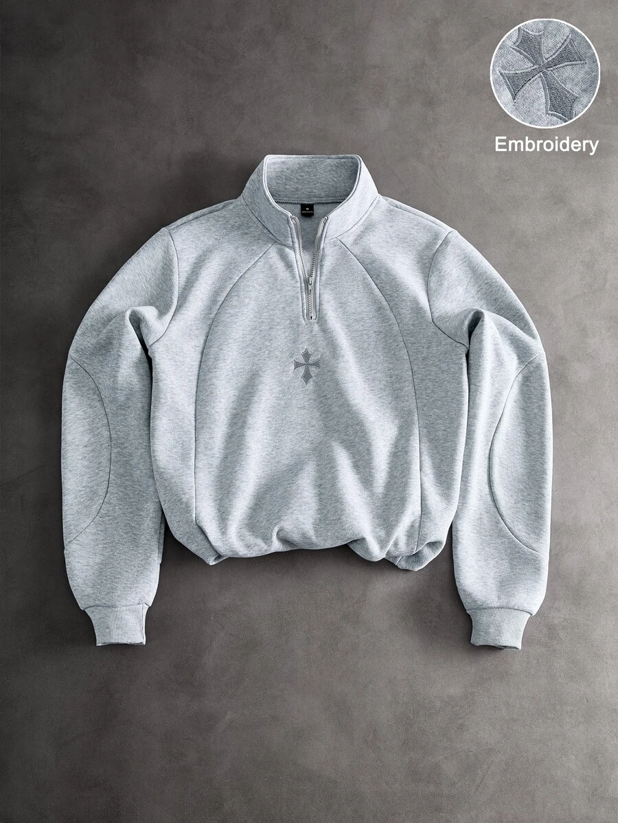 PAVTROS Sweatshirt Pullover Pria Terlaris, Patchwork Struktural, Logo Bordir 3D, Kerah, Hadiah untuk Pacar, Hadiah Ulang Tahun, Ukuran Plus - Light Grey - View 1