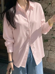 DAZY Women's Solid Color Casual Versatile Daily Wear Shirt Fall - Pink - View 2