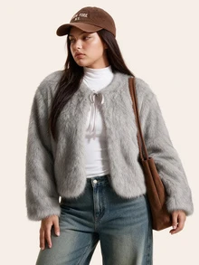 Comfortcana Plus Size Women's Winter Fashion Faux Fur Coat - Khaki - View 12