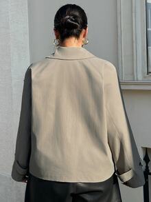 Dazy Plus Double-Breasted Design Autumn New Style Lapel Long Sleeve Loose Fit Trench Coat Jacket - Grey - View 7