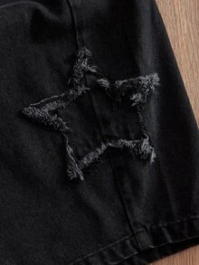 SWAVVY Men's Five-Point Star Frayed Patchwork Wide Leg Jeans - Black - View 2