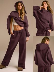GLOWMODE Heavyweight Fleece Oversized Sweatshirt Jacket Thick Thermal Warm Winter - Chocolate Brown - View 7
