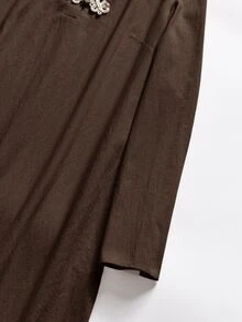 Rusticease Women's Loose Long Sleeve Short Dress With Frog Button Design Everyday Tea Party Night Coffee Brown Autumn Modest Elegance Elegant - Brown - View 4