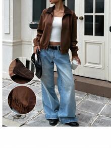 SHEIN EZwear 女款純色拉鍊休閒百搭日常旅行長袖夾克 - 棕色 - 查看 7