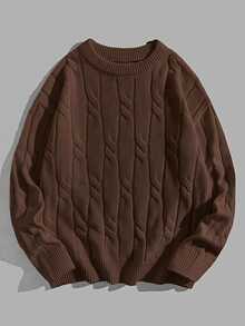 EASEVO Sweater Kasual Pria Ukuran Besar Warna Polos untuk Sehari-hari, Cocok untuk Pesta Halloween, Musim Dingin, dan Musim Gugur. - Coffee Brown - View 1