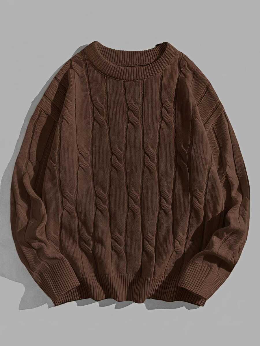 EASEVO Sweater Kasual Pria Ukuran Besar Warna Polos untuk Sehari-hari, Cocok untuk Pesta Halloween, Musim Dingin, dan Musim Gugur. - Coffee Brown - View 1
