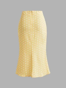SHEIN MOD Women's Polka Dot Blouse And Skirt Fashion Set Vacation White Polka Dot Summer Vintage Cute - Yellow - View 6