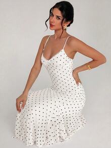 Firerie Women's Summer Elegant Polka Dot Print Spaghetti Strap Dress - White - View 13