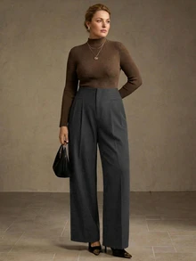 MOTF PREMIUM PLUS SIZE WOMEN PLEATED DESIGN COMMUTER VERSATILE LONG PANTS - Grey - View 6
